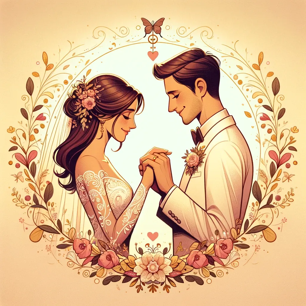 Ilustração de um casal em um momento íntimo e de admiração mútua, simbolizando o respeito no casamento